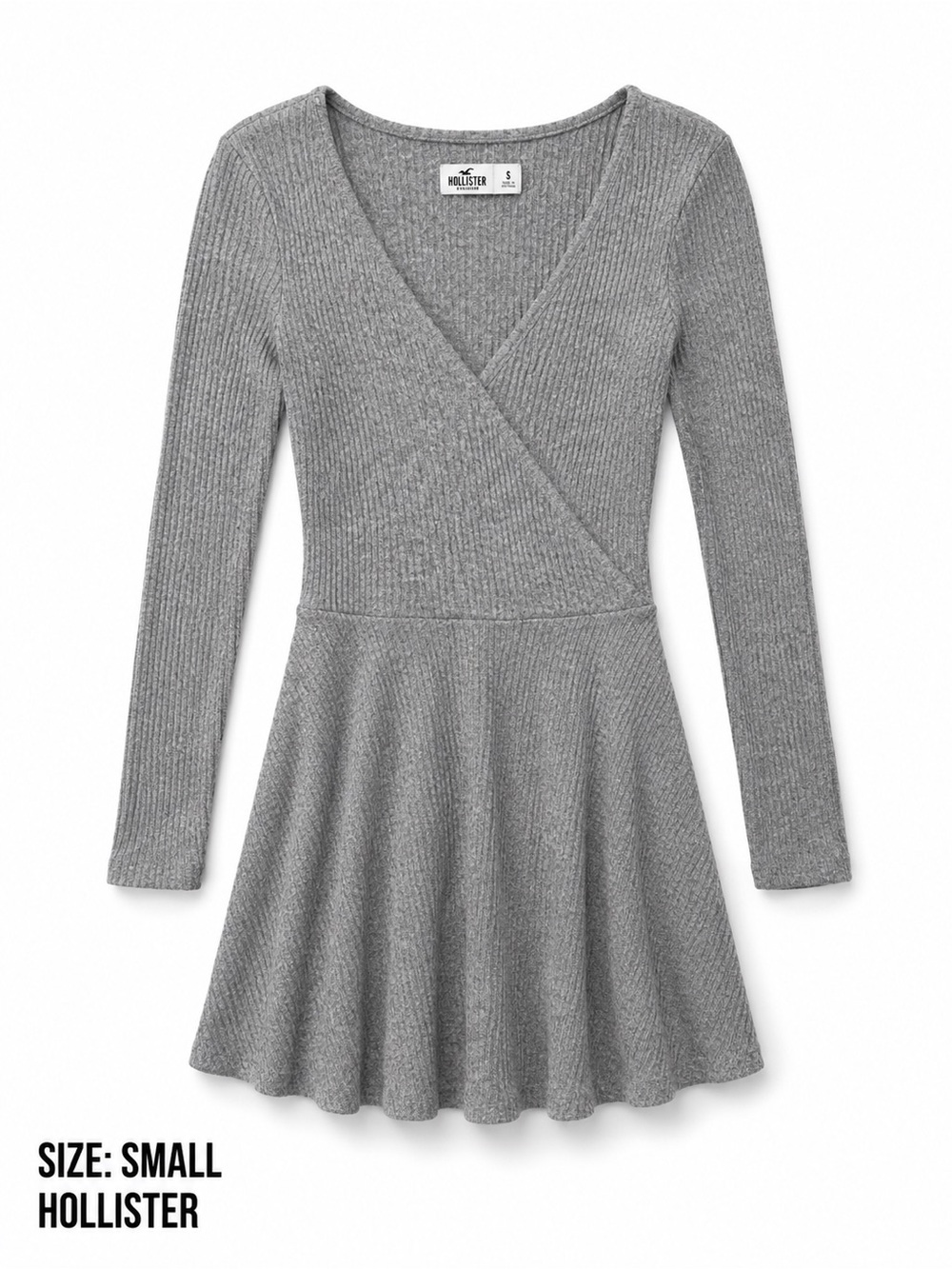 Hollister Gray Ribbed Wrap Skater Dress - Long Sleeve
